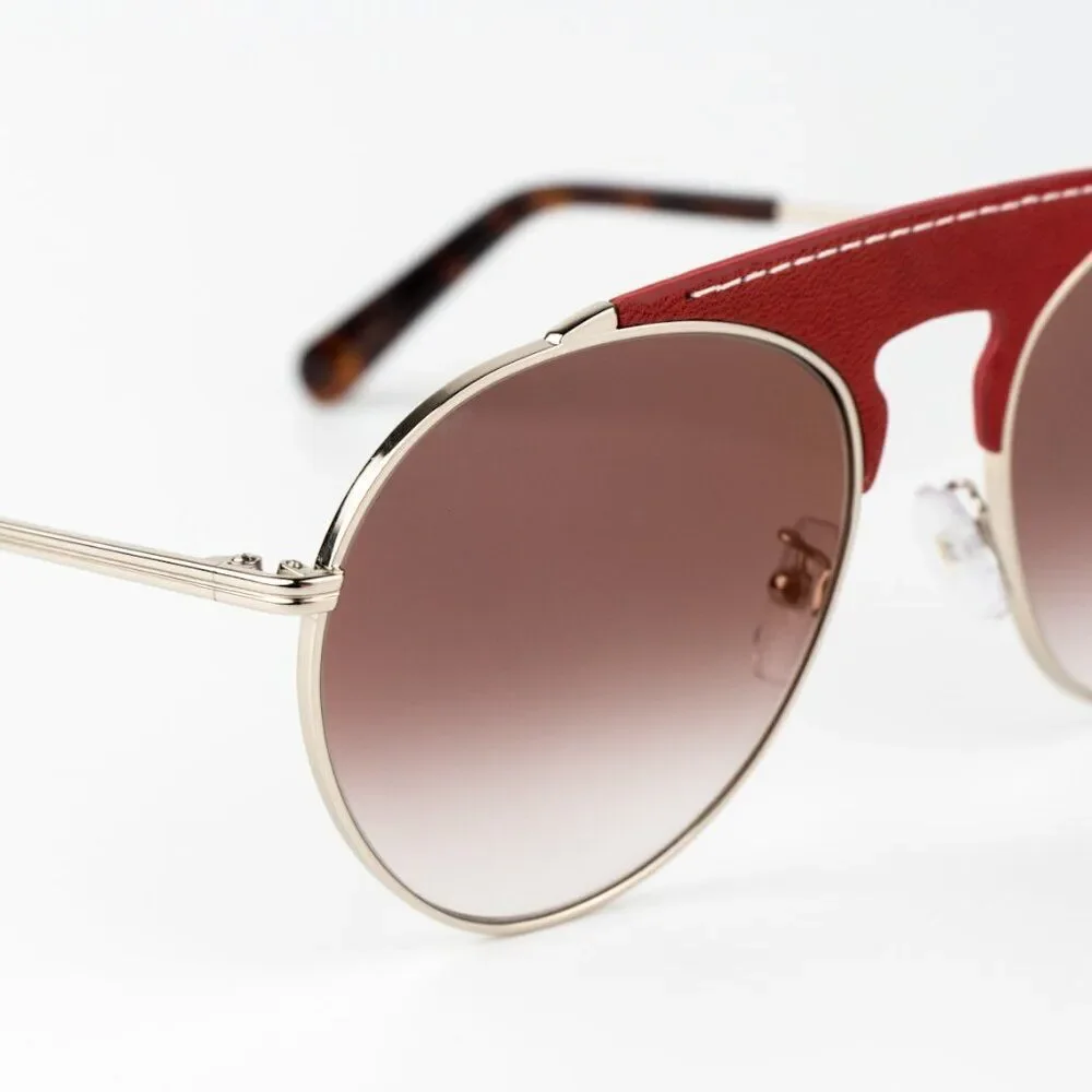Loewe Women Sunglasses LW40005U 33G Red Leather Brown Gradient Pilot BRAND NEW